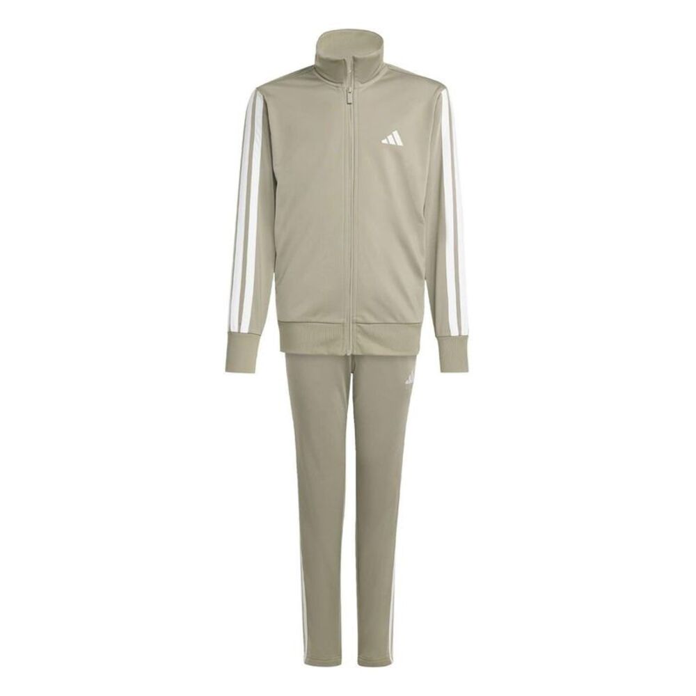 Adidas Girls 3 Stripes Tracksuit Set / Pebble/White